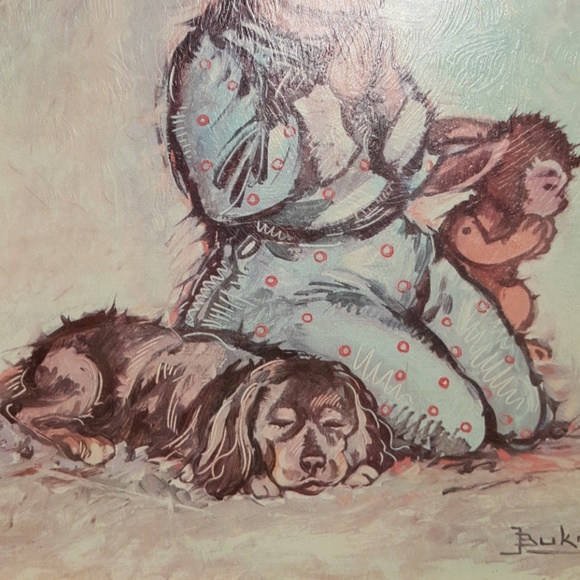 VTG Framed Bukac Litho Art Boy Praying w/Puppy - Picture 3 of 8